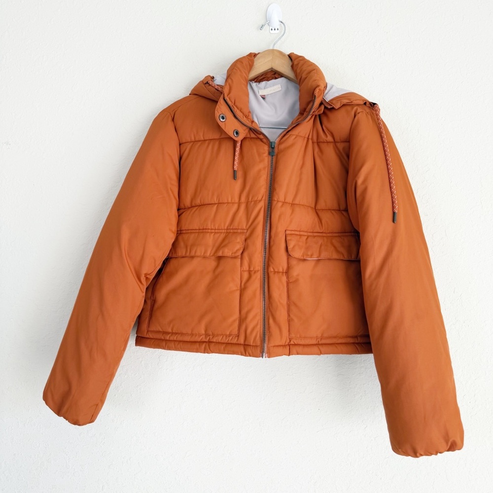 Pilcro Orange Cropped Hooded Puffer Jacket Size Small